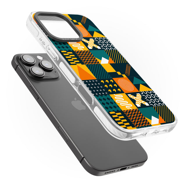 iPhone 16 Pro Max Funky Geometric Patterns: Orange & Dark Green Black Impact Phone Case