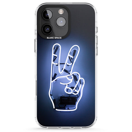 iPhone 16 Pro Max Peace Sign Hand Neon Sign Black Impact Phone Case