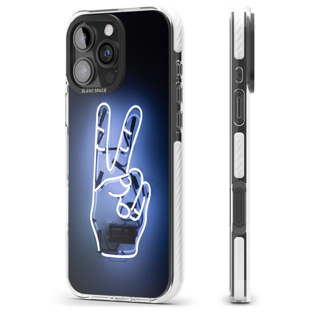 iPhone 16 Pro Max Peace Sign Hand Neon Sign Black Impact Phone Case