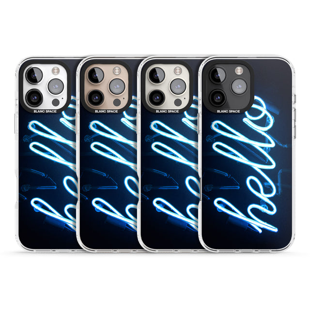 iPhone 16 Pro Max "Hello" Blue Cursive Neon Sign Black Impact Phone Case