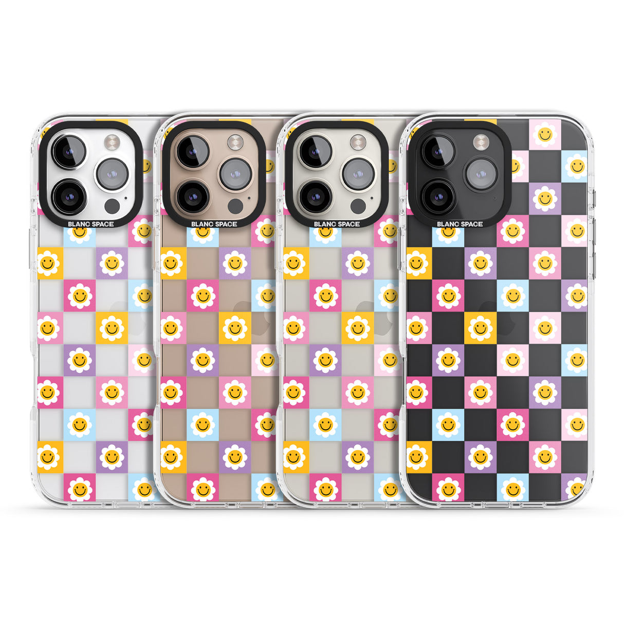 iPhone 16 Pro Max Daisy Squares Pattern Black Impact Phone Case