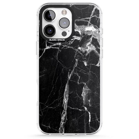 iPhone 16 Pro Max Black Onyx Marble Texture Black Impact Phone Case