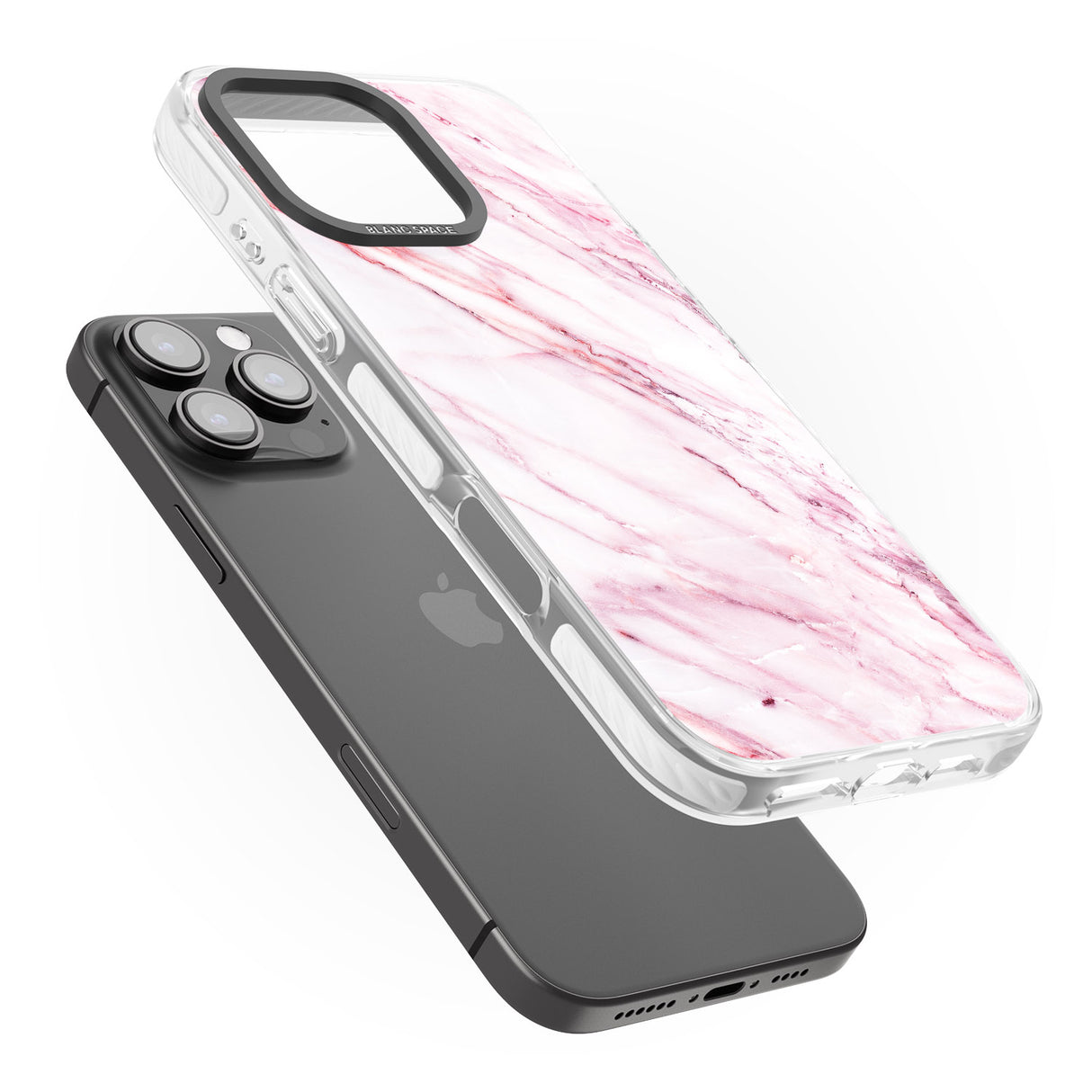 iPhone 16 Pro Max White & Pink Onyx Marble Texture Black Impact Phone Case