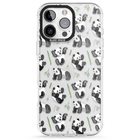 iPhone 16 Pro Max Watercolour Panda Pattern Black Impact Phone Case