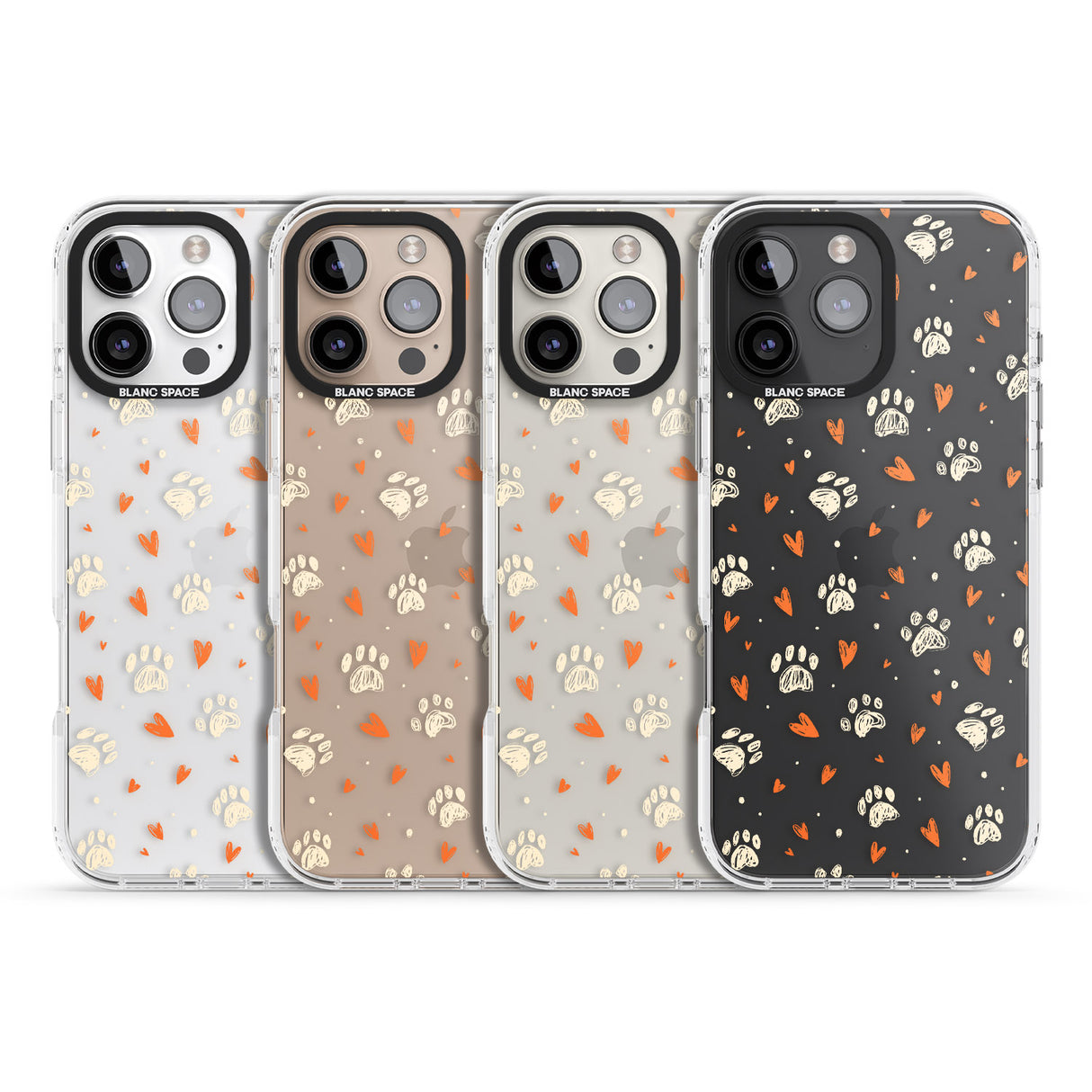 iPhone 16 Pro Max Paws & Hearts Pattern (Clear) Black Impact Phone Case