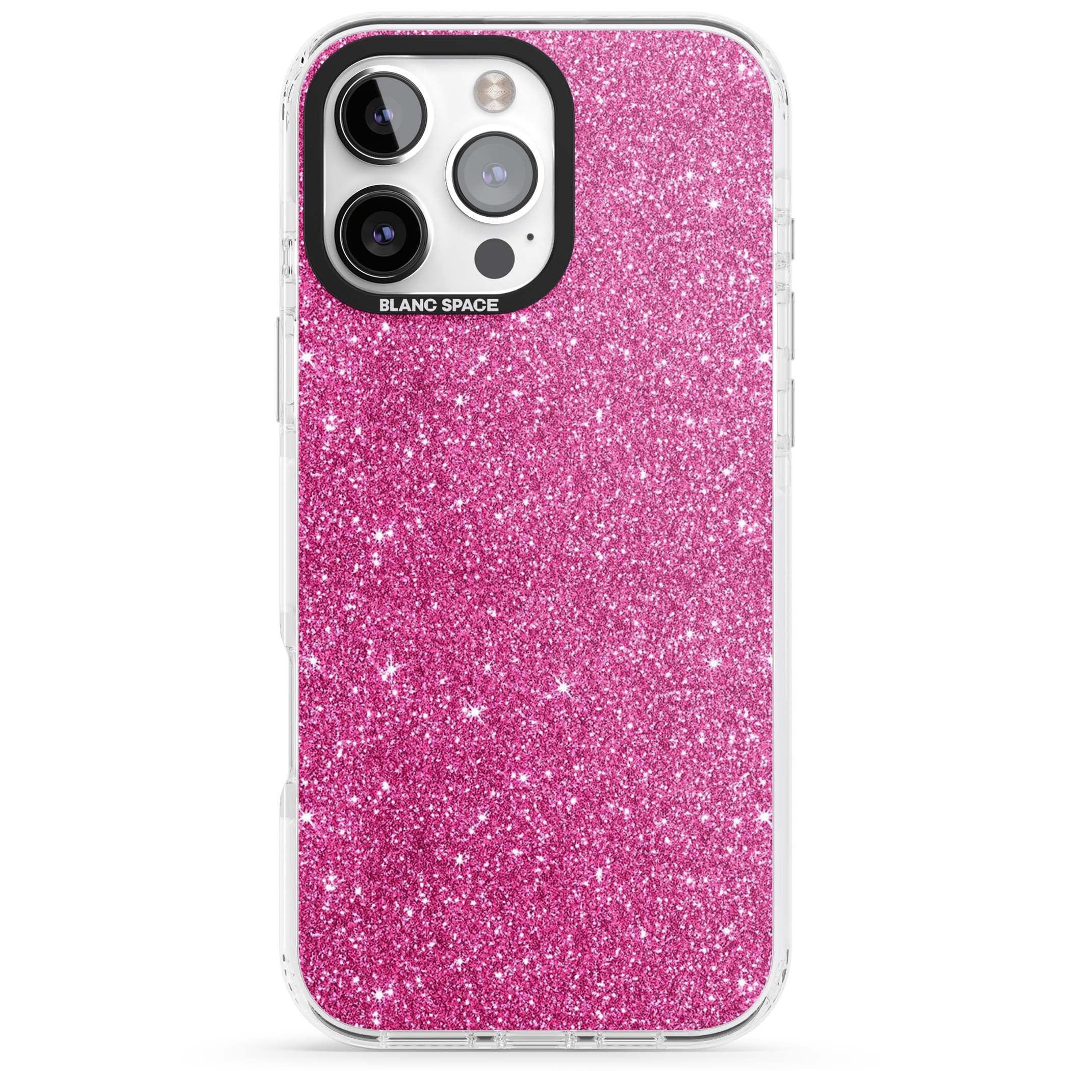 Pink Glitter Y2K iPhone case featuring hot pink glitter wallpaper with sparkle shimmer effect | Clear Impact case for iPhone 16 Pro, iPhone 16 Pro Max