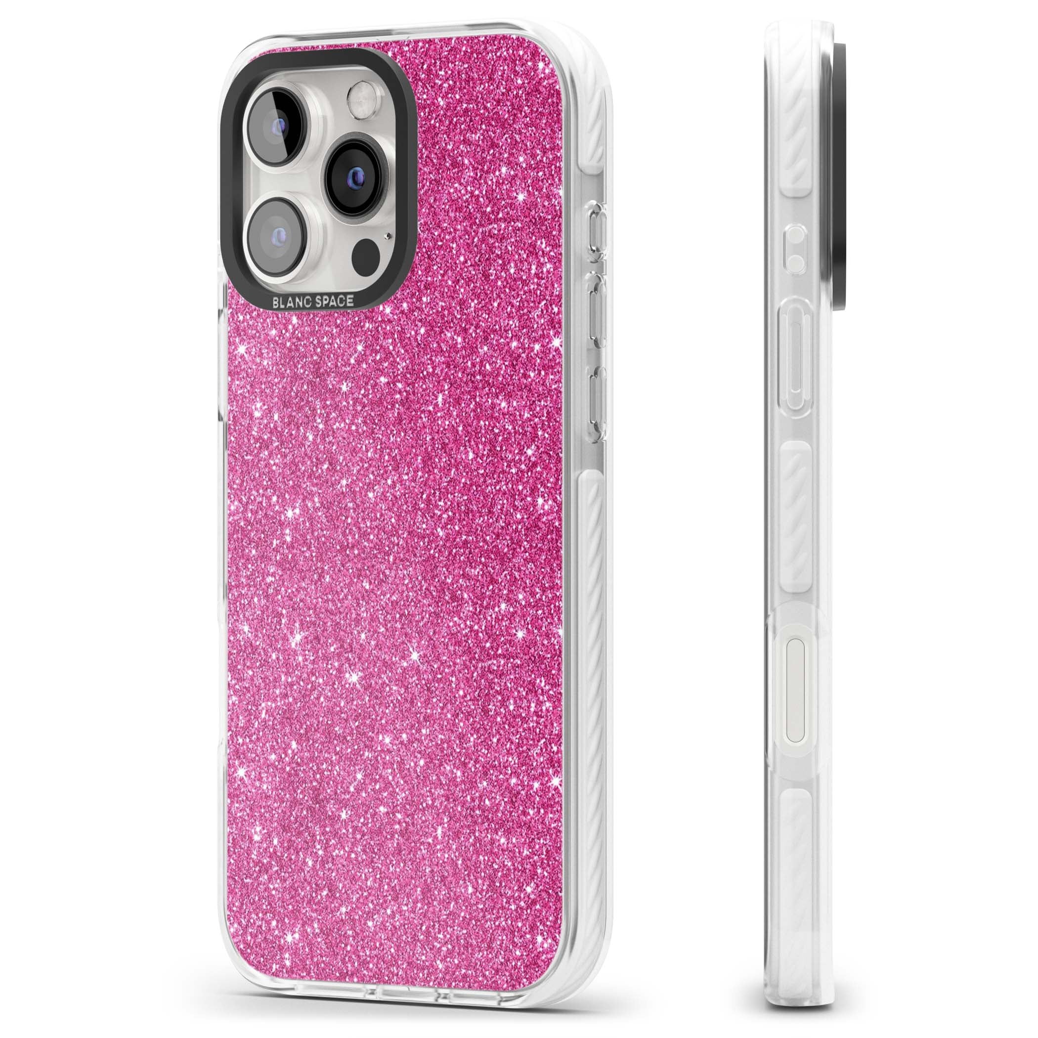 Pink Glitter Y2K iPhone case featuring hot pink glitter wallpaper with sparkle shimmer effect | Clear Impact case for iPhone 16 Pro, iPhone 16 Pro Max