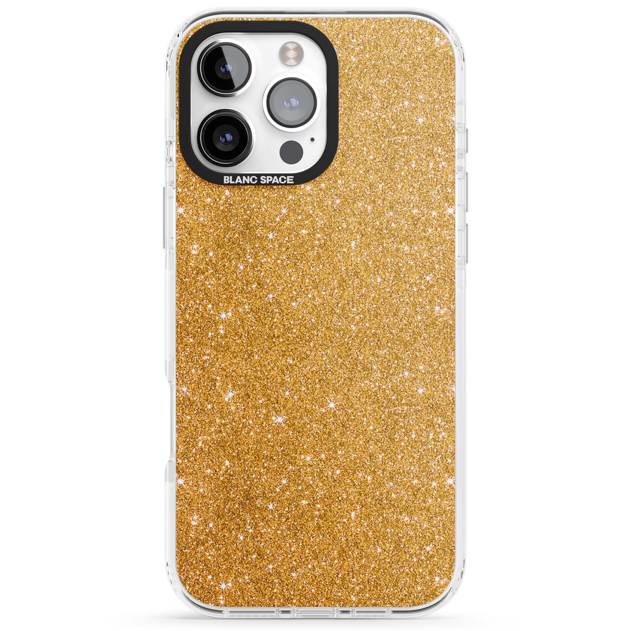 Gold Glitter gold glitter iPhone case featuring a shimmering sparkle wallpaper design in luxury gold | Clear Impact case for iPhone 16 Pro, iPhone 16 Pro Max