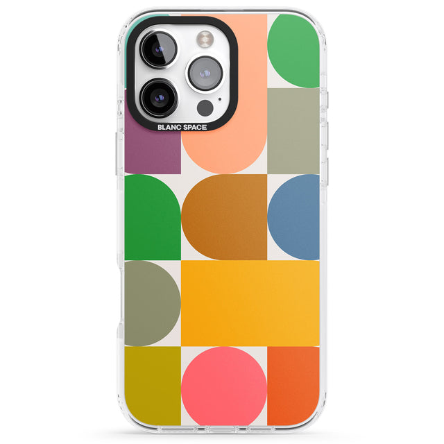 iPhone 16 Pro Max Abstract Retro Shapes: Rainbow Mix Black Impact Phone Case