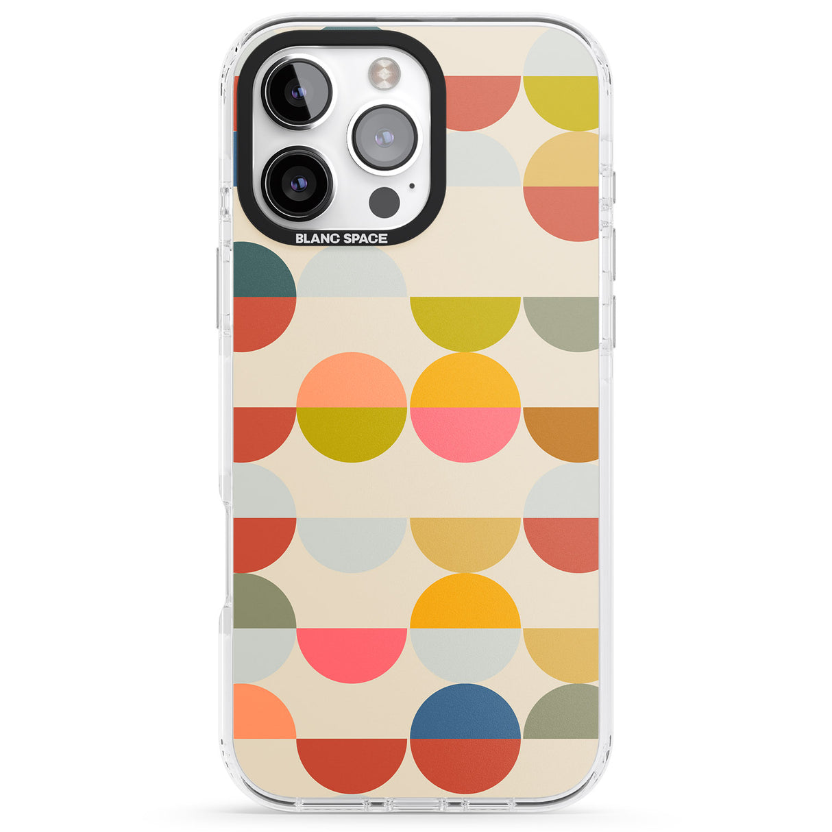 iPhone 16 Pro Max Abstract Retro Shapes: Colourful Circles Black Impact Phone Case