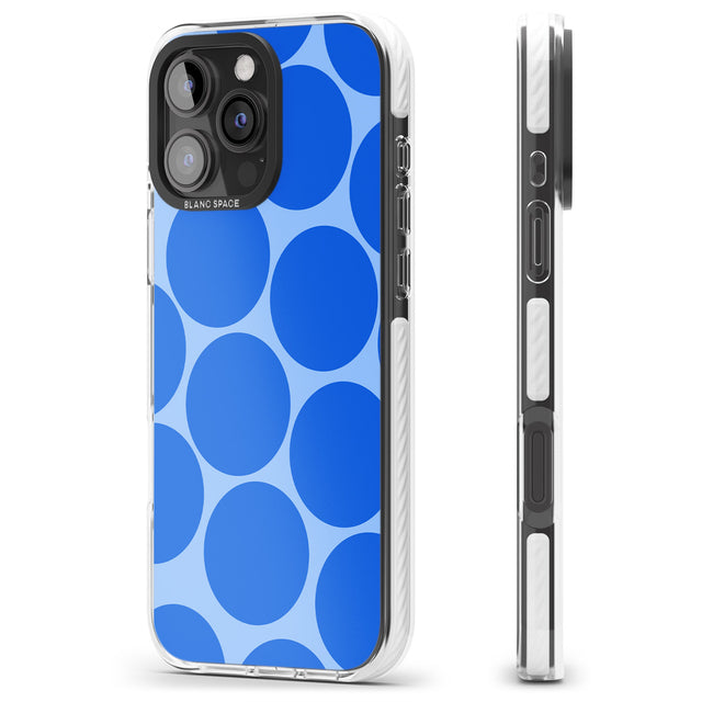 iPhone 16 Pro Max Abstract Retro Shapes: Blue Dots Black Impact Phone Case