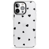 iPhone 16 Pro Max Black Hearts Pattern Black Impact Phone Case