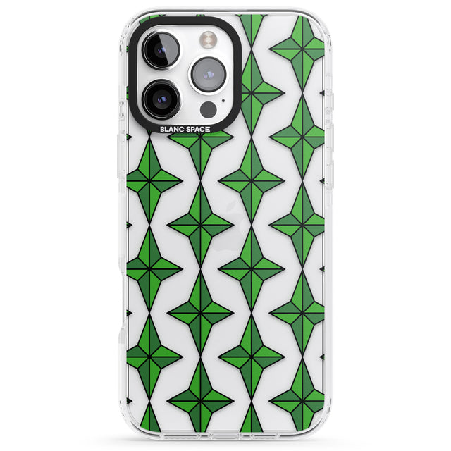 iPhone 16 Pro Max Emerald Stars Pattern (Clear) Black Impact Phone Case