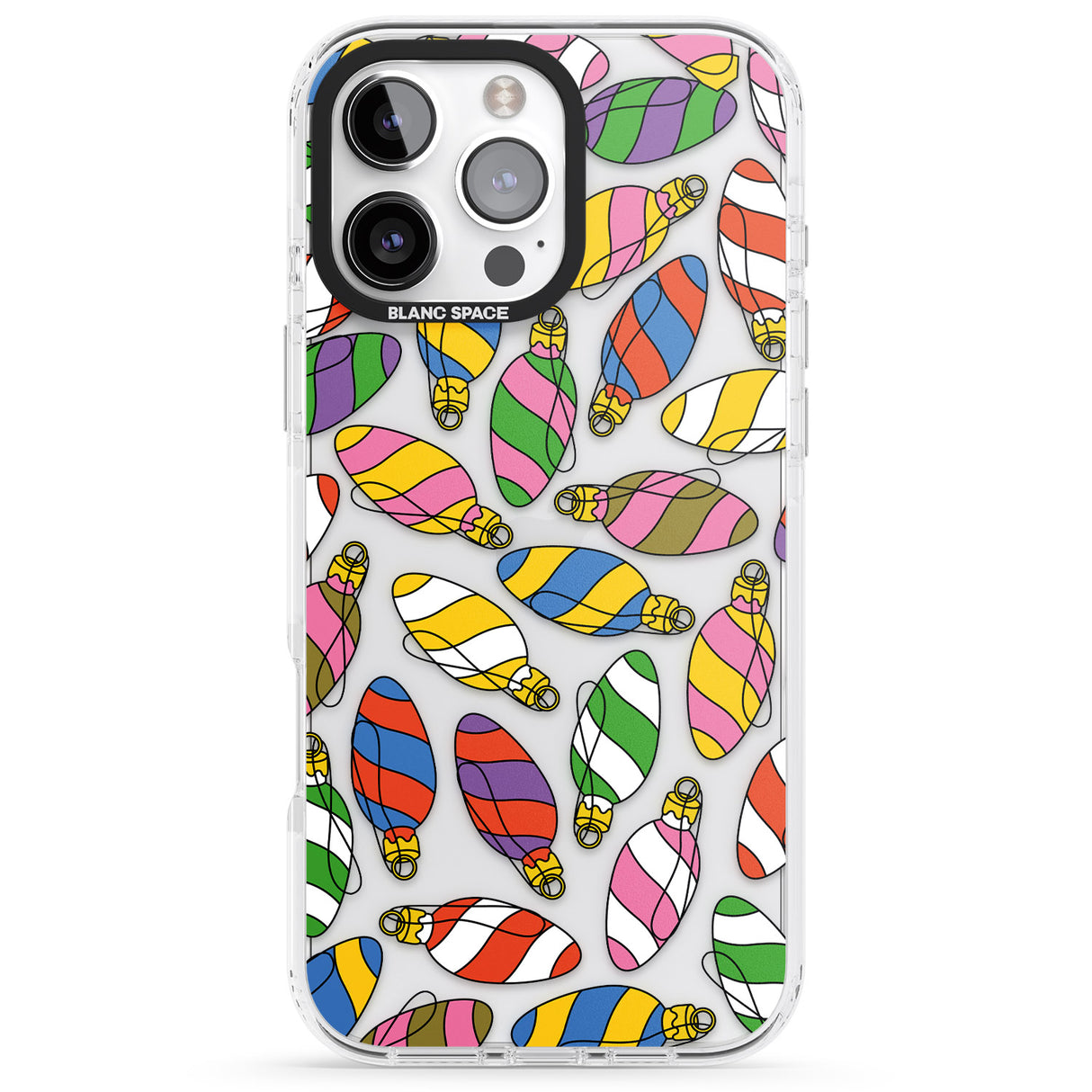 iPhone 16 Pro Max Colourful Holiday Ornaments Black Impact Phone Case