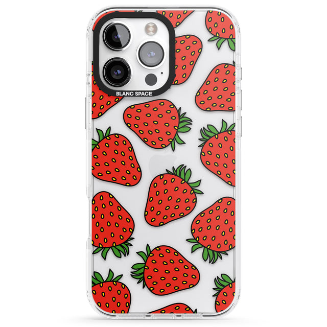 iPhone 16 Pro Max Strawberry Pattern Black Impact Phone Case