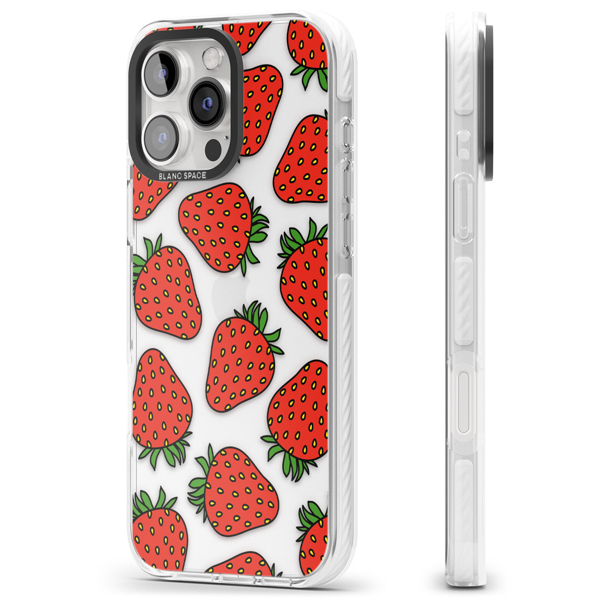 iPhone 16 Pro Max Strawberry Pattern Black Impact Phone Case