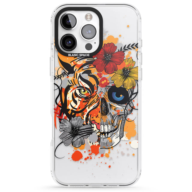 iPhone 16 Pro Max Sugar Skull Tiger Floral Black Impact Phone Case