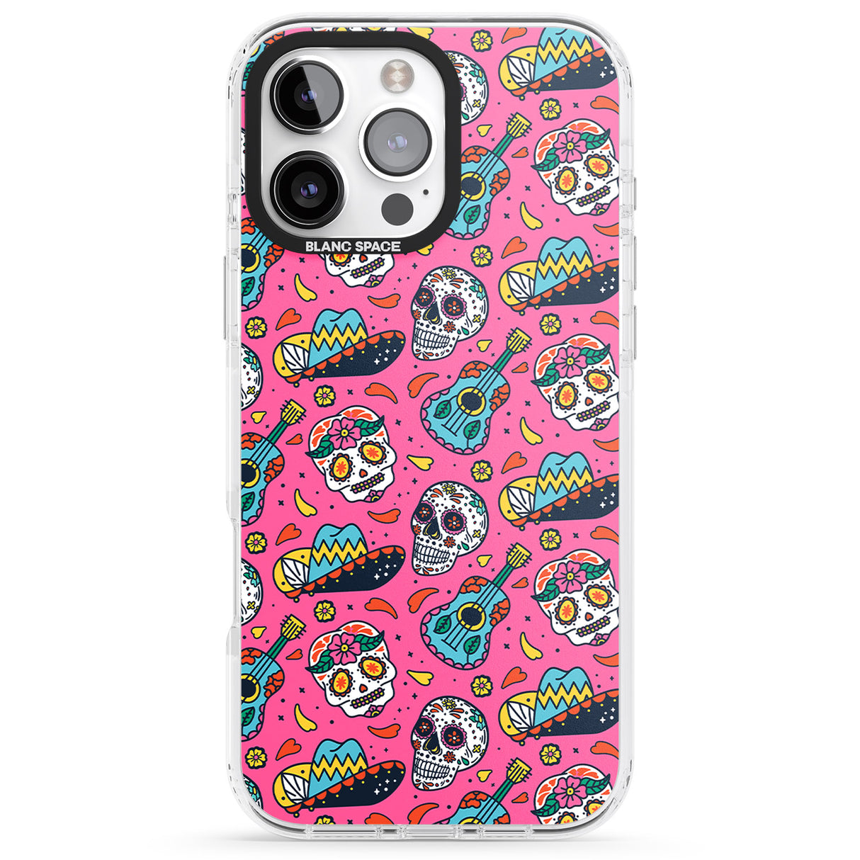 iPhone 16 Pro Max Pink Day of The Dead Pattern Black Impact Phone Case