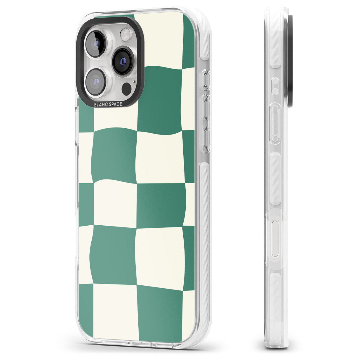 iPhone 16 Pro Max Green & Cream Wavy Check Black Impact Phone Case + Magsafe