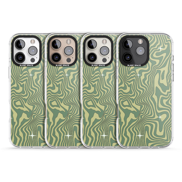 iPhone 16 Pro Max Green Abstract Wave Black Impact Phone Case + Magsafe