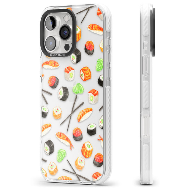 iPhone 16 Pro Max Sushi & Chopsticks Watercolour Pattern Black Impact Phone Case