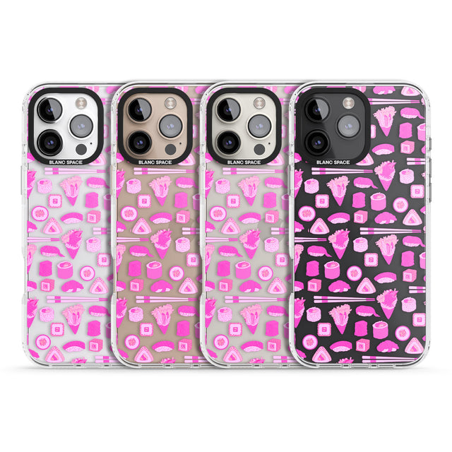 iPhone 16 Pro Max Bright Pink Sushi Pattern Black Impact Phone Case