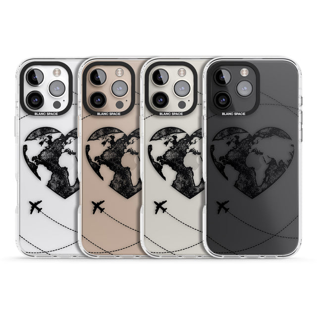 iPhone 16 Pro Max Globe Heart Black Impact Phone Case