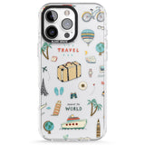 iPhone 16 Pro Max Cute Travel Pattern Transparent Black Impact Phone Case