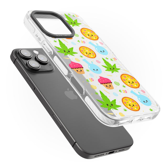 iPhone 16 Pro Max Kawaii Weed Pattern Black Impact Phone Case