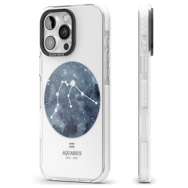 iPhone 16 Pro Max Aquarius Zodiac Transparent Design - Blue Black Impact Phone Case