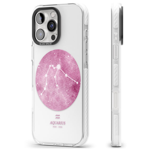 iPhone 16 Pro Max Aquarius Zodiac Transparent Design - Pink Black Impact Phone Case