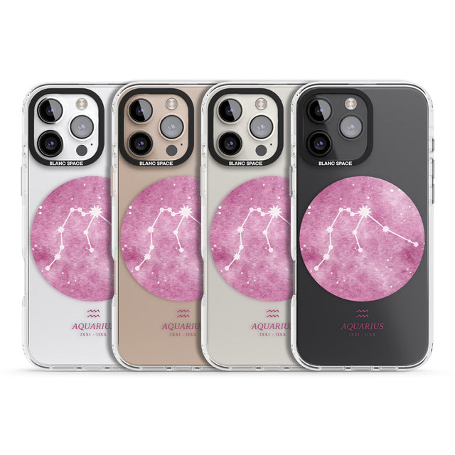 iPhone 16 Pro Max Aquarius Zodiac Transparent Design - Pink Black Impact Phone Case