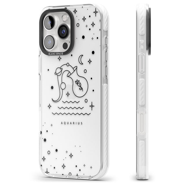 iPhone 16 Pro Max Aquarius Emblem - Transparent Design Black Impact Phone Case