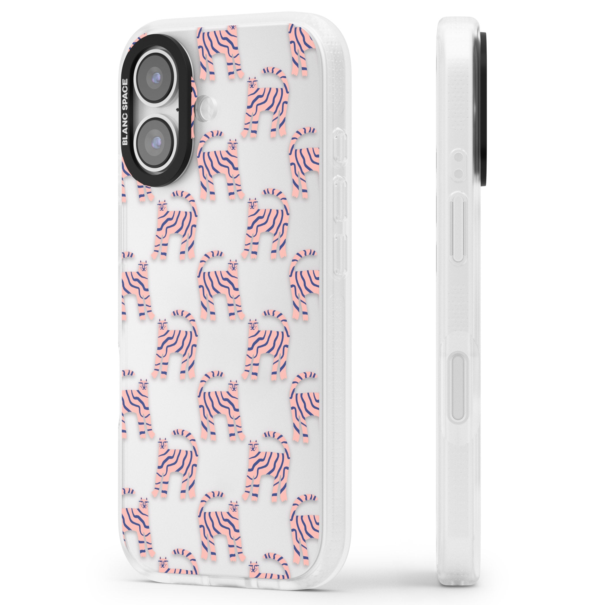 Pink And Blue Cat Pattern iPhone 17 Impact Air Clear Phone Case Side Profile