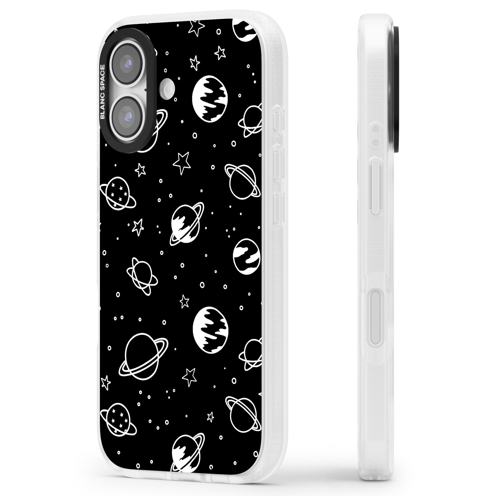 Cosmic Sketch White Black iPhone 17 Impact Air Clear Phone Case Side Profile