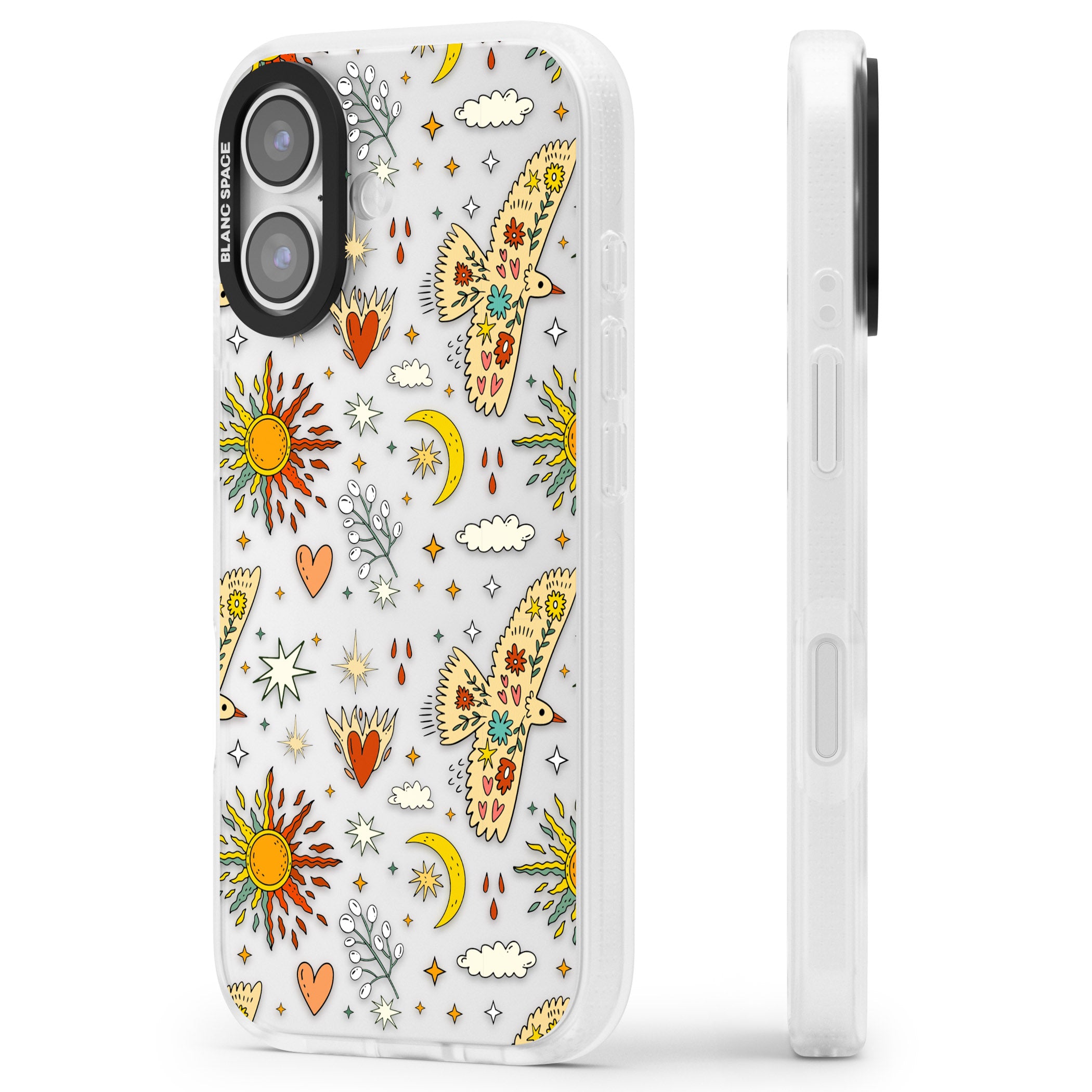 Boho Celestial Floral Bird Sun iPhone 17 Impact Air Clear Phone Case Side Profile