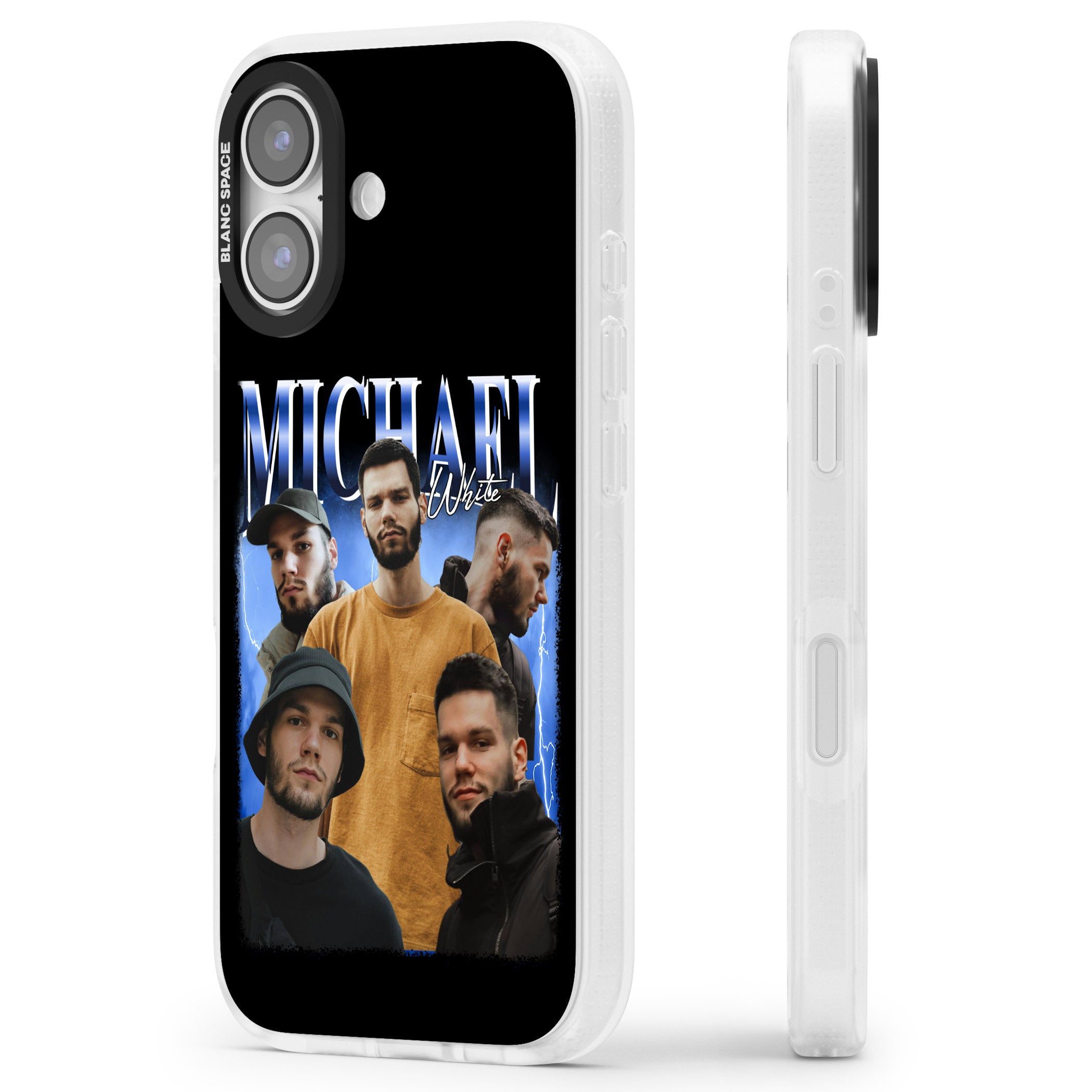 Personalised Airbrush Name & Photo Collage (Blue) iPhone 17 Impact Air Clear Phone Case Side Profile