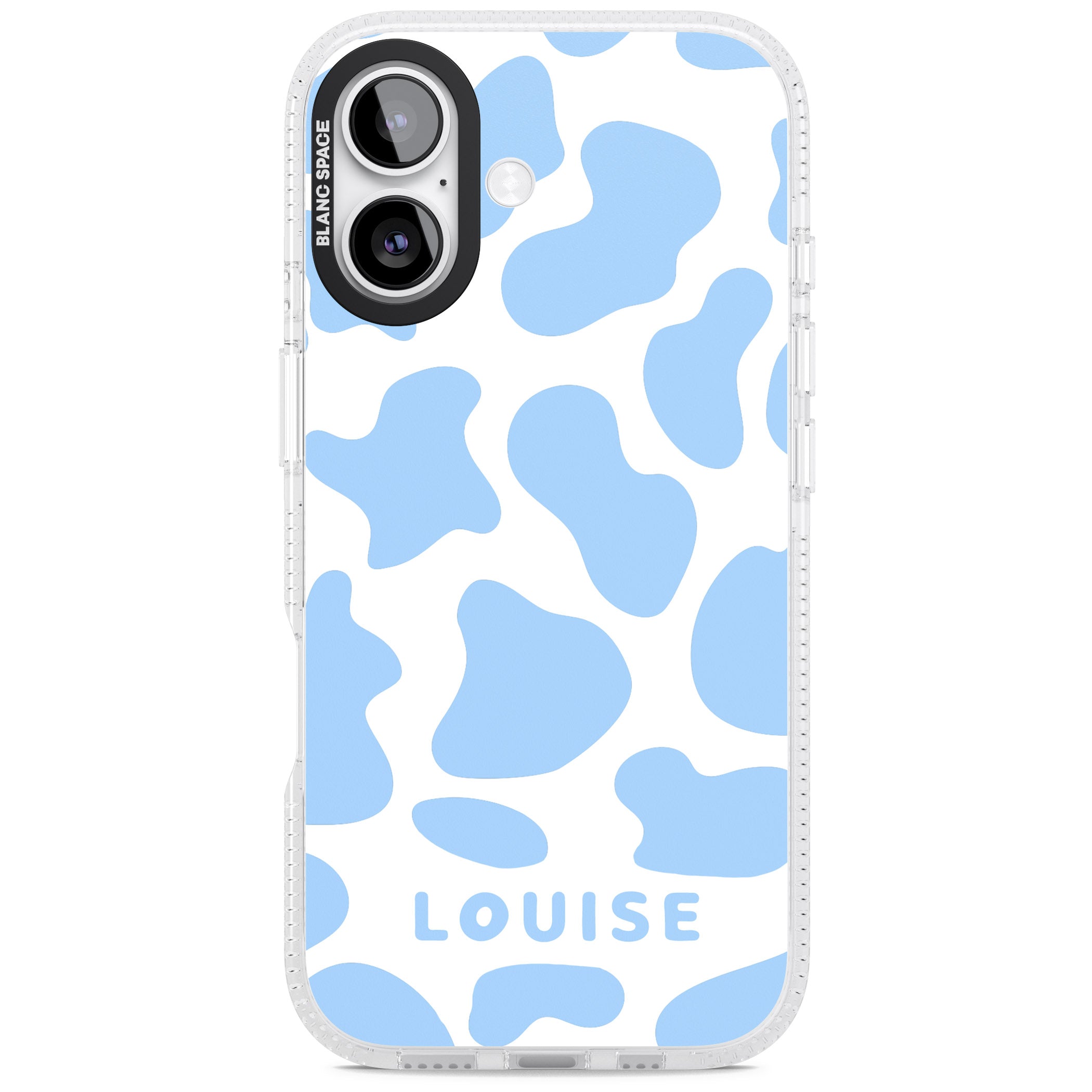 Personalised Blue And White Cow Print iPhone 17 Impact Air Clear Phone Case