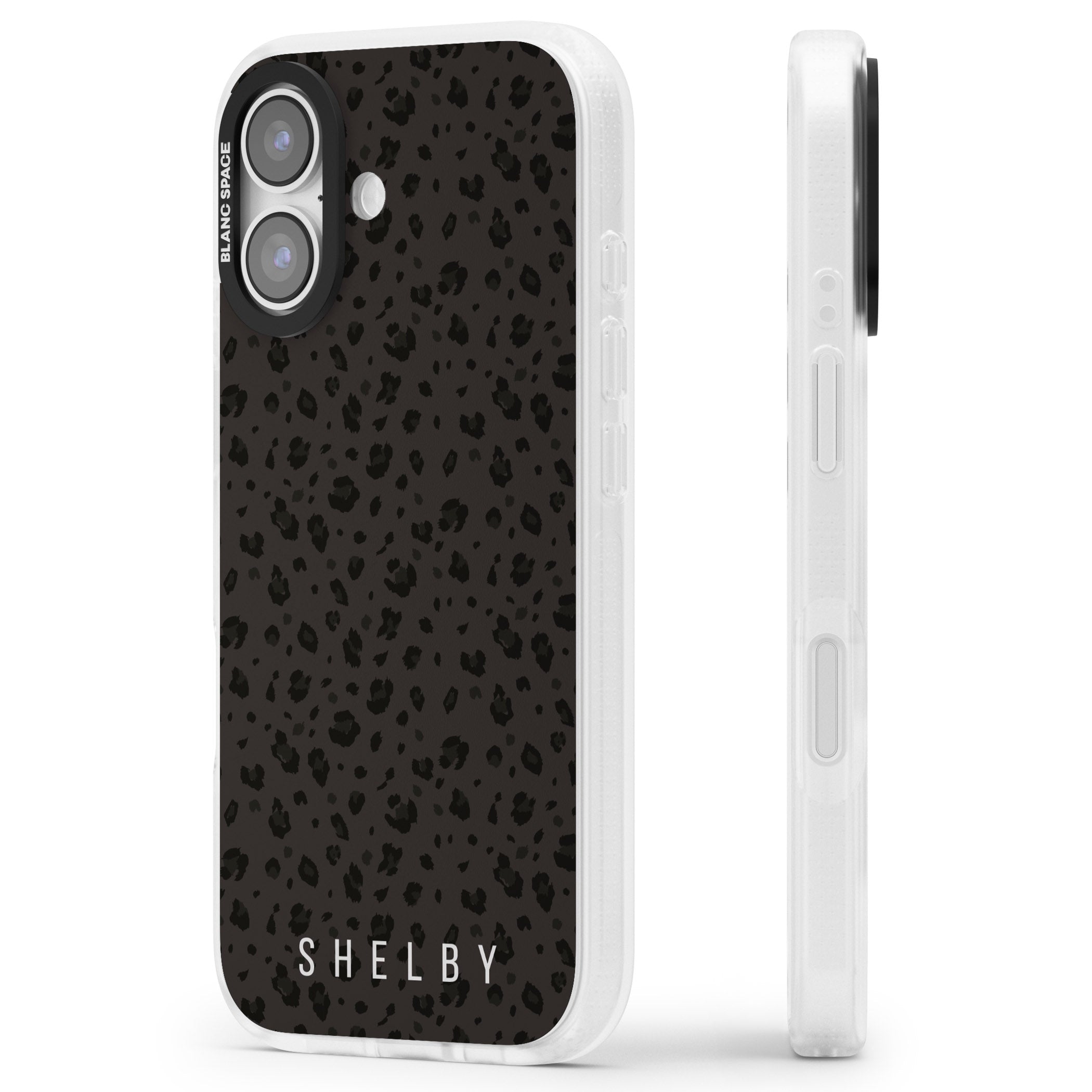 Personalised Dark Leopard Lettering iPhone 17 Impact Air Clear Phone Case Side Profile