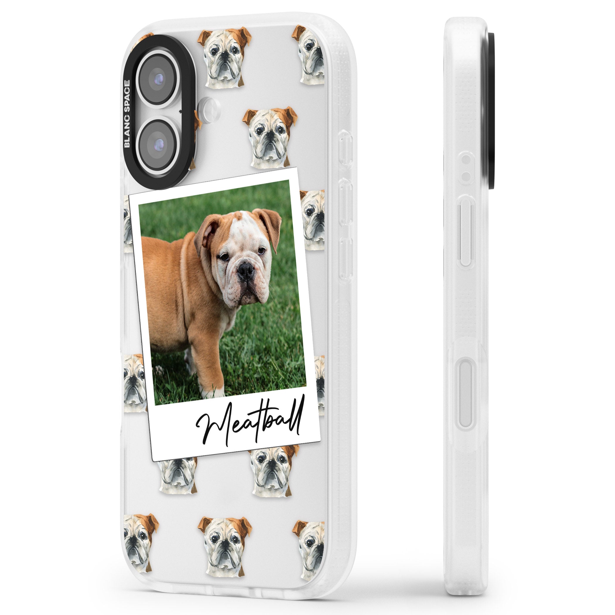 Personalised English Bulldog Instant Camera Photo iPhone 17 Impact Air Clear Phone Case Side Profile