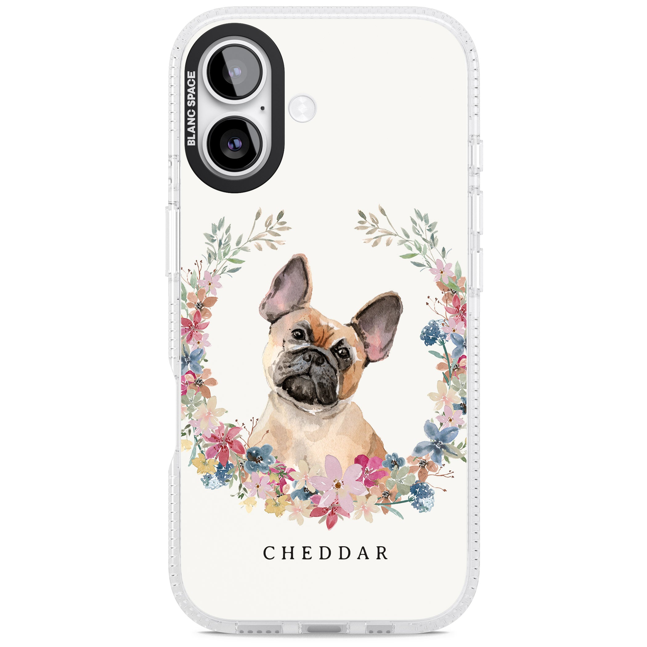 Personalised Tan French Bulldog Floral Portrait iPhone 17 Impact Air Clear Phone Case
