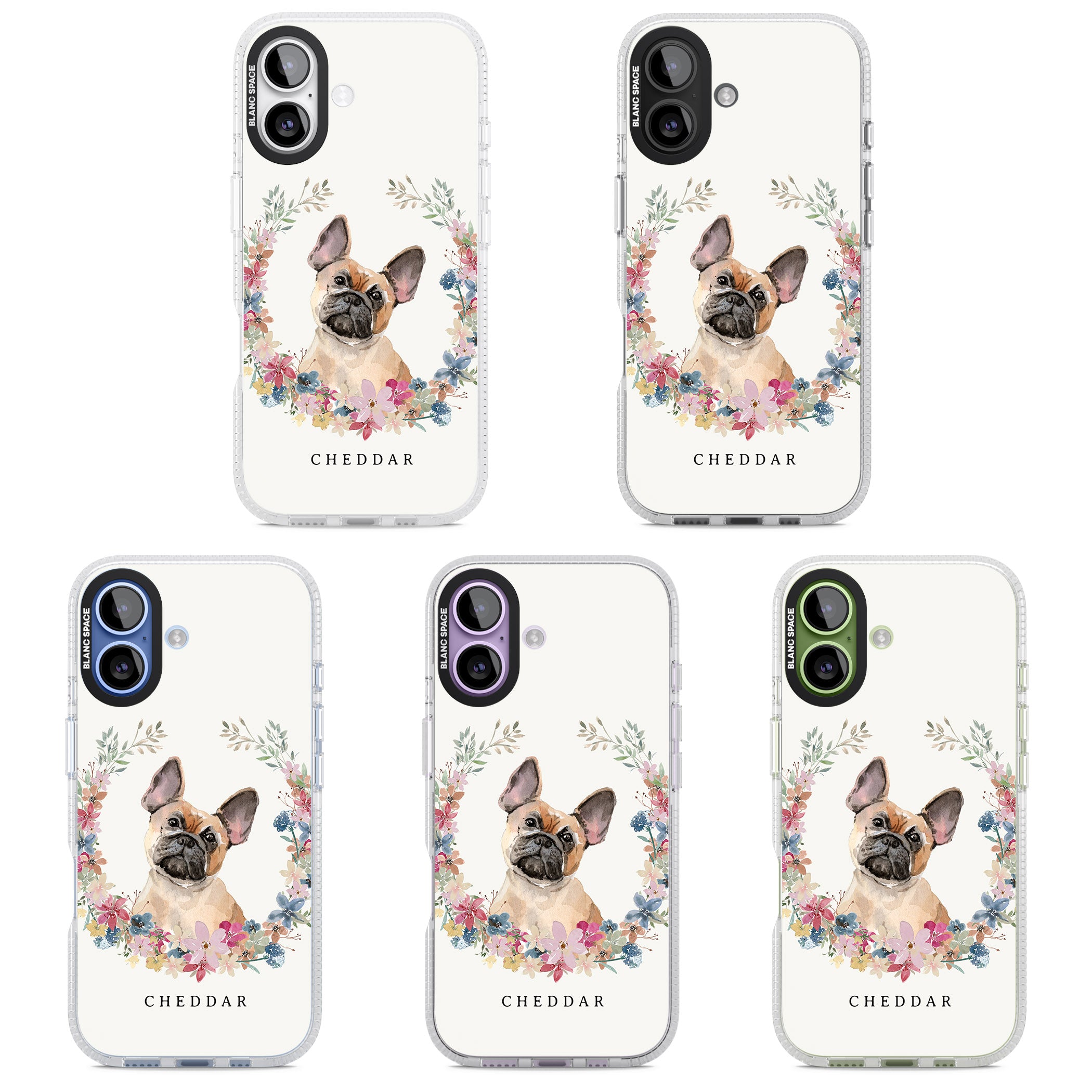 Personalised Tan French Bulldog Floral Portrait iPhone 17 Impact Air Clear Phone Case APT Impact Protection