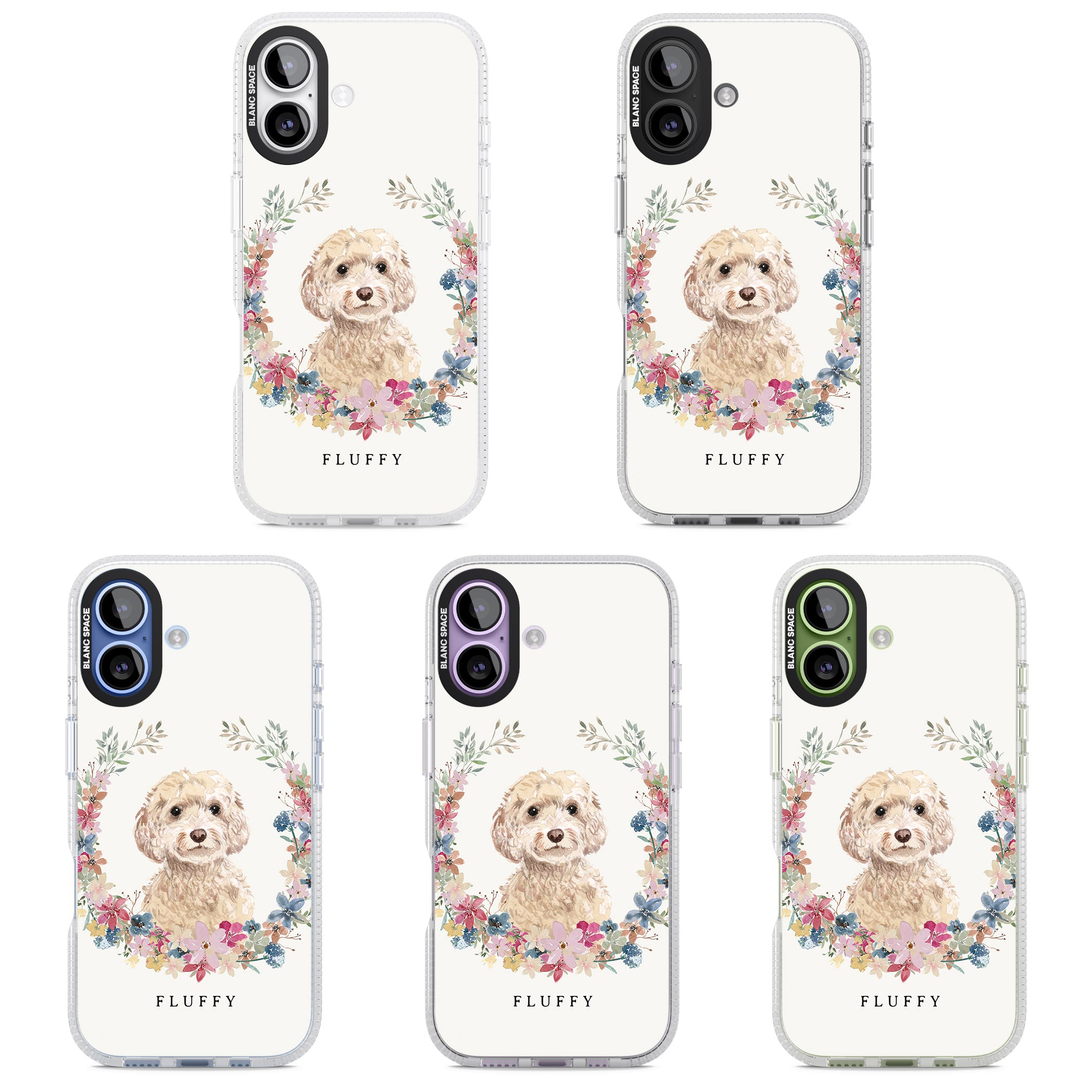 Personalised Champagne Cockapoo Floral Portrait iPhone 17 Impact Air Clear Phone Case APT Impact Protection