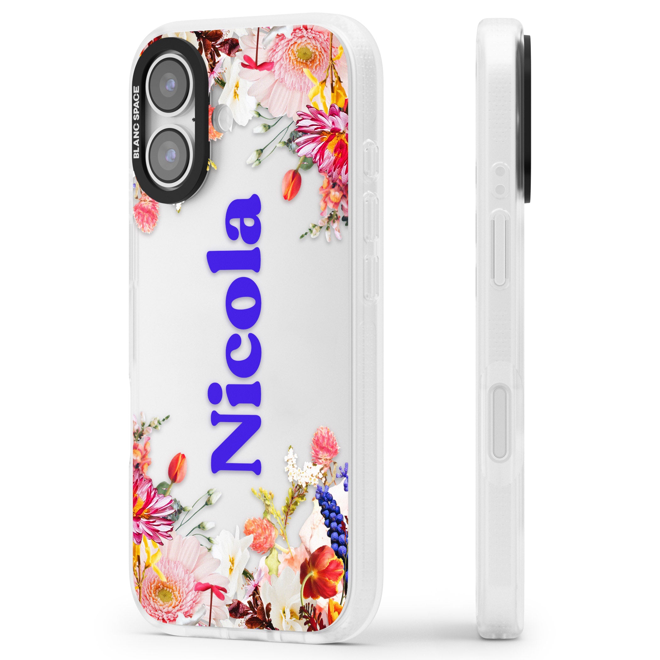 Personalised Floral Name iPhone 17 Impact Air Clear Phone Case Side Profile