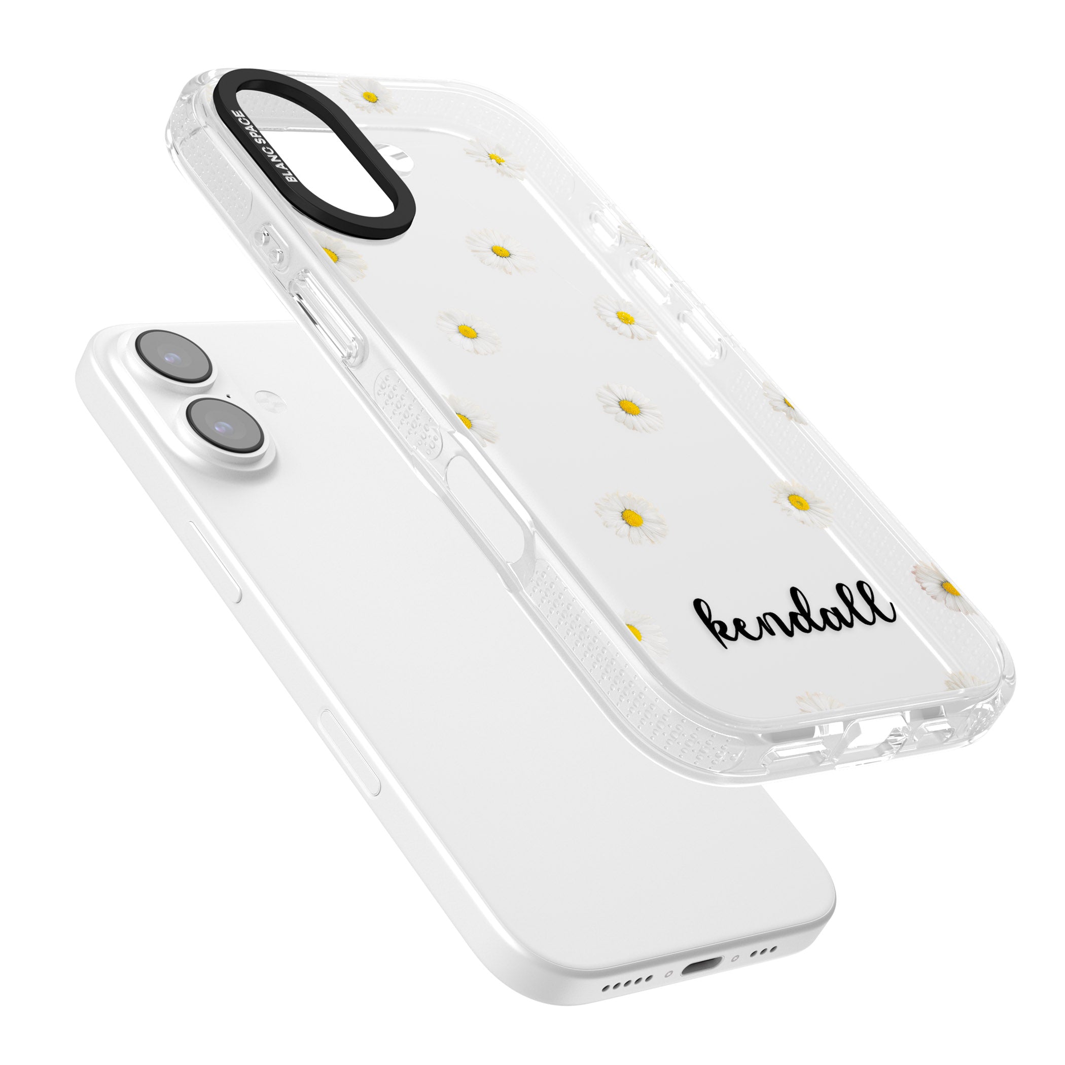 Personalised White Daisies & Cursive iPhone 17 Impact Air Clear Phone Case Colours
