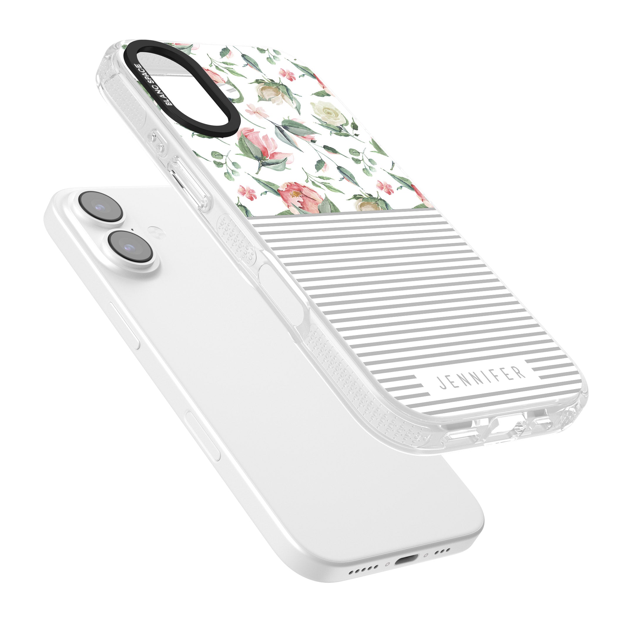 Personalised Light Floral Pattern & Stripes iPhone 17 Impact Air Clear Phone Case Colours
