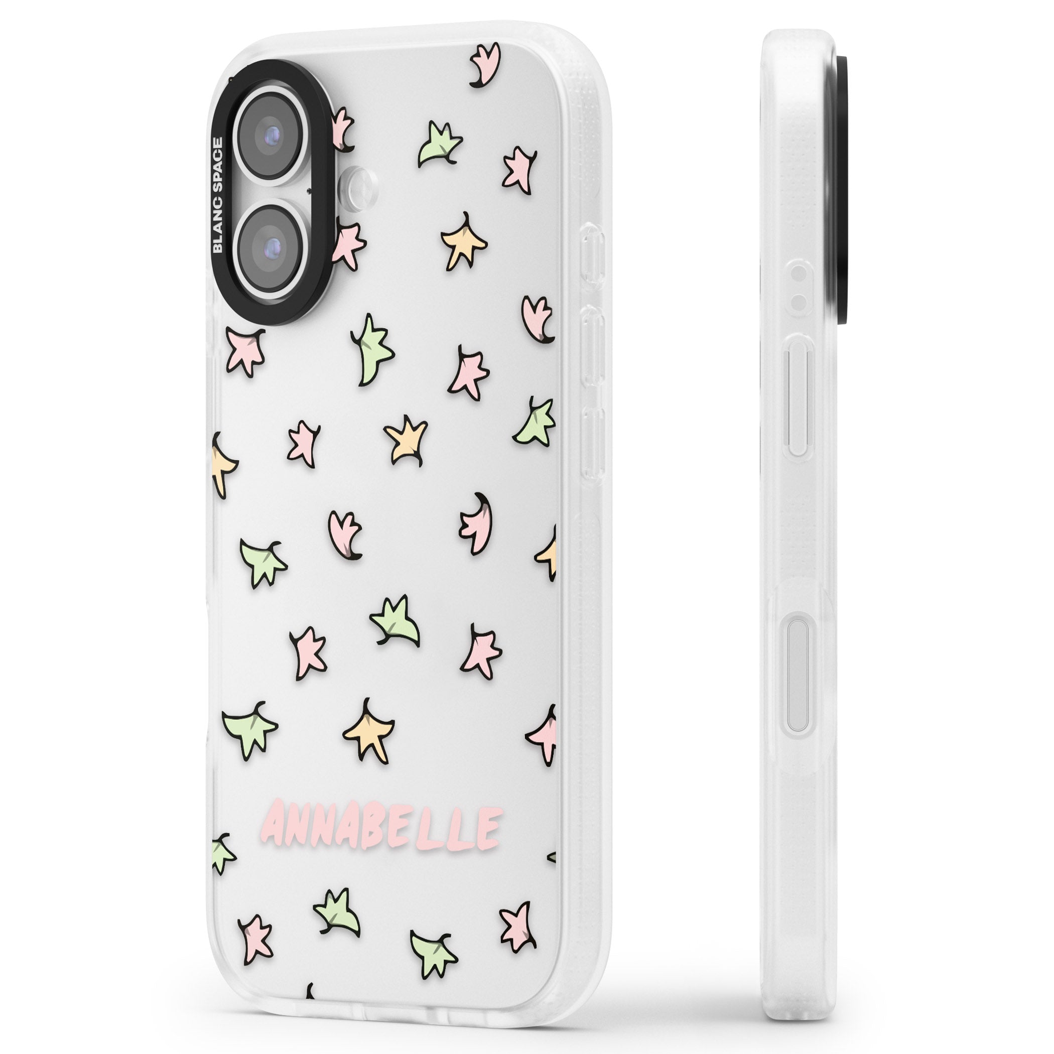 Personalised Heartstopper Leaves Pattern iPhone 17 Impact Air Clear Phone Case Side Profile
