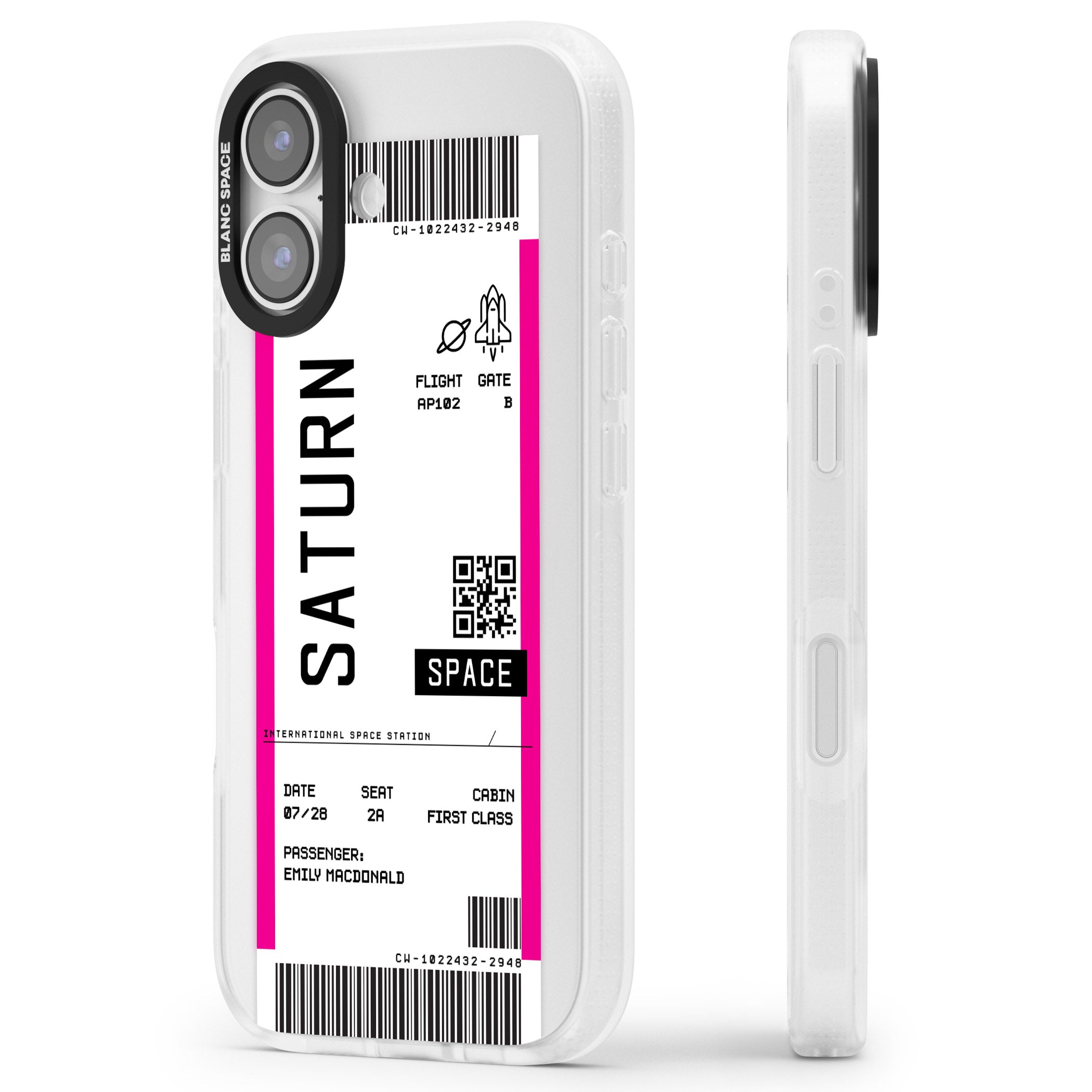 Personalised Saturn Travel Ticket iPhone 17 Impact Air Clear Phone Case Side Profile