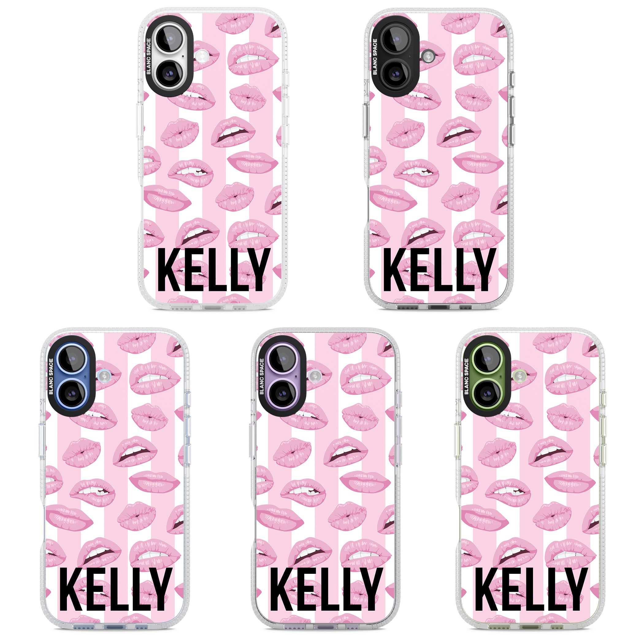 Personalised Pink Stripes & Lips iPhone 17 Impact Air Clear Phone Case APT Impact Protection