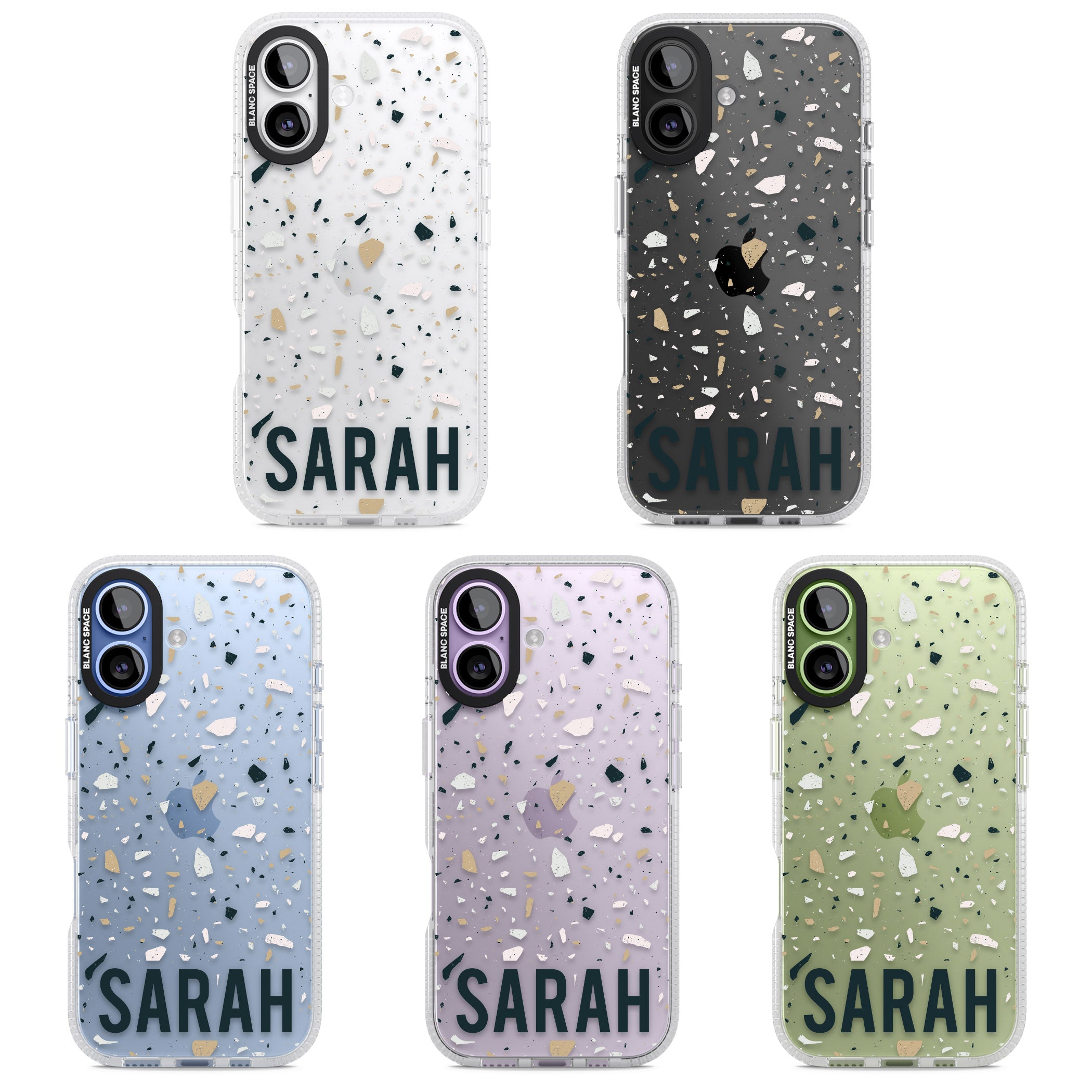 Personalised Terrazzo Blue, Pink, Brown iPhone 17 Impact Air Clear Phone Case APT Impact Protection